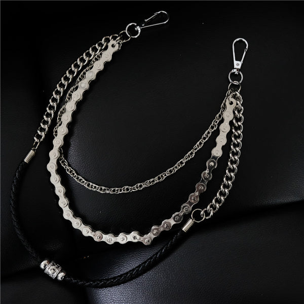 Badass Mens Leather Triple Stainless steel Pants Chain Biker Wallet Chain For Men - iwalletsmen
