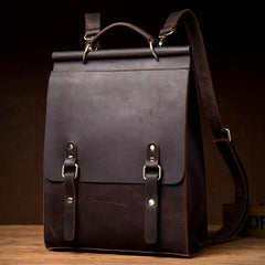 Cool Coffee Mens Leather 13inch Computer Backpack Fashion School Backpacks Satchel Backpack for men - iwalletsmen