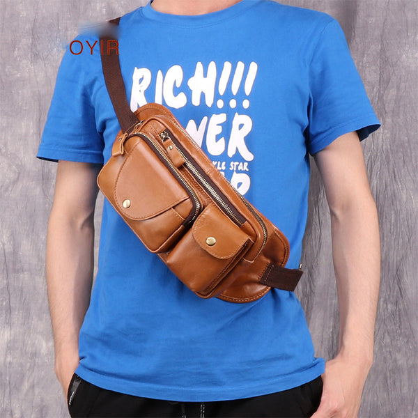 Vintage Brown Leather Men's Fanny Pack Hip Pack Chest Bag Sling Crossbody Bag For Men - iwalletsmen