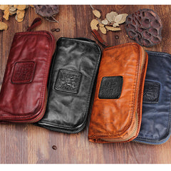 Handmade Leather Mens Cool Black Long Leather Wallet Brown Zipper Clutch Wallet Phone Bag for Men - iwalletsmen