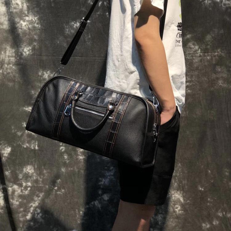 Casual Black Leather Men's 13 inches Overnight Bag Small Travel Bag Luggage Weekender Bag For Men - iwalletsmen