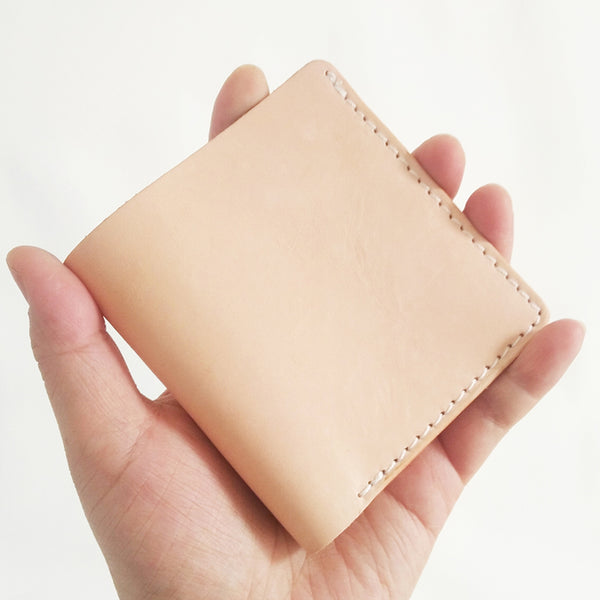 Light Beige Handmade Mens Bifold Leather Small Wallets billfold Card Wallet for Men - iwalletsmen