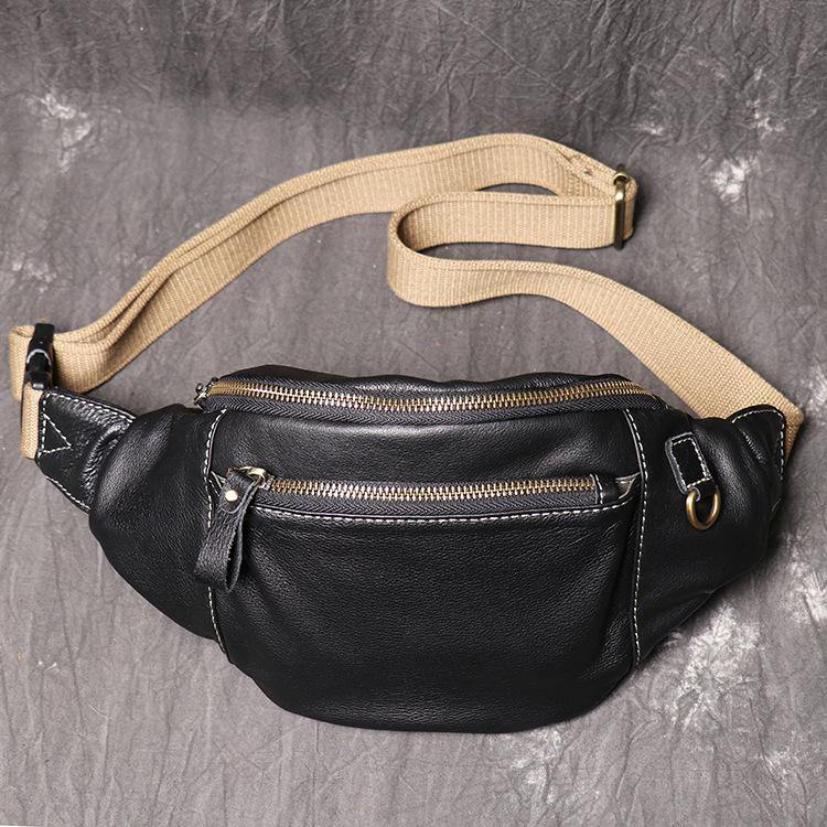 Best Black Leather Fanny Pack Men's Black Chest Bag Best Hip Bag Waist –  iwalletsmen