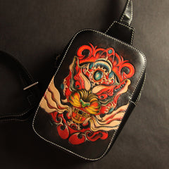 Cool Handmade Tooled Leather Brave Troops Sling Bag Chest Bag One Shoulder Backpack For Men - iwalletsmen