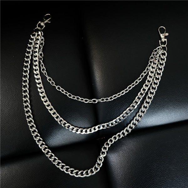 Cool Men's Silver Long Triple Pants Chain Punk Long Biker Wallet Chain For Men - iwalletsmen