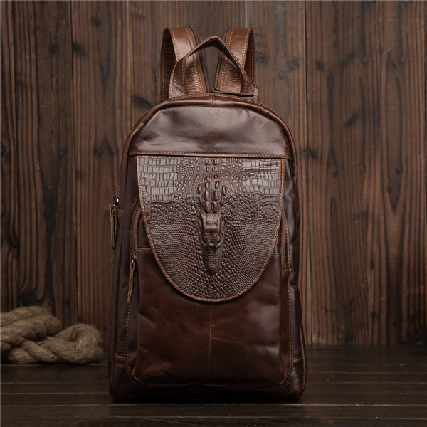 Cool Brown Leather Men's Sling Bag One Shoulder Backpack Black Sling Crossbody Pack For Men - iwalletsmen