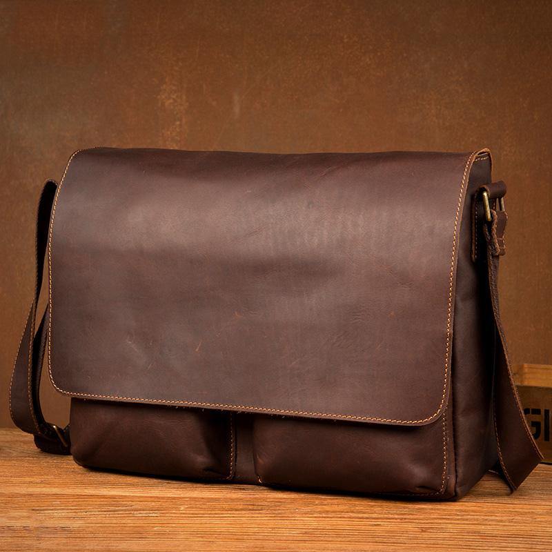 Cool Brown Leather 13 inches Mens Courier Bag Messenger Bags Postman Bag for Men - iwalletsmen