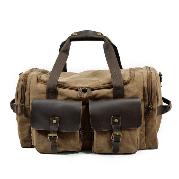 Mens Black Canvas Leather Weekender Bag Canvas Travel Shoulder Bags for Men - iwalletsmen