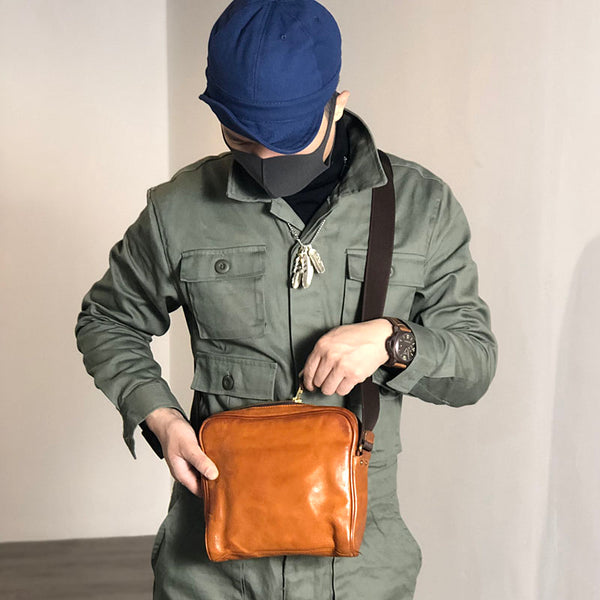 Vintage BROWN LEATHER MEN'S 10 inches Square Side Bags MESSENGER BAG BLACK Black Courier Bags FOR MEN - iwalletsmen