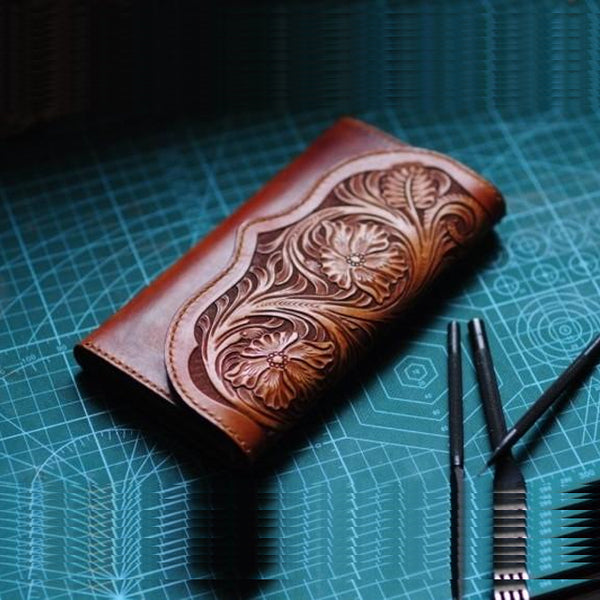 Handmade Leather Vintage Tooled Mens Long Wallet Cool Long Wallet for Men - iwalletsmen