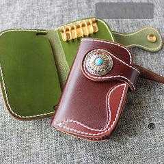 Handmade Green Leather Mens Womens Small Key Holders Key Wallets Coffee Card Key Wallet For Men - iwalletsmen
