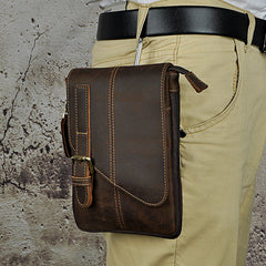 Mens Leather Small Side Bag COURIER BAGs Waist Pouch Holster Belt Case Belt Pouch for Men - iwalletsmen