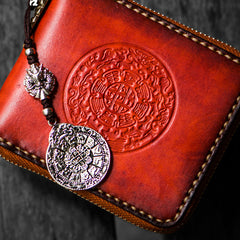 Handmade Leather Tibetan Tooled Mens billfold Wallet Cool Chain Wallet Biker Wallet for Men
