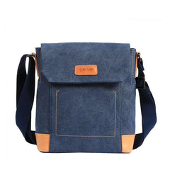 Canvas Leather Mens Vertical Side Bag Small Messenger Bags Khaki Canvas Courier Bags for Men - iwalletsmen