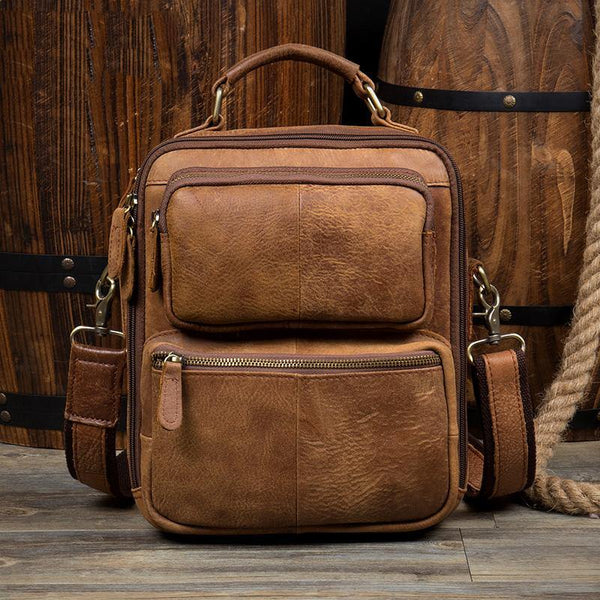 Brown Casual Leather 10 inches Vertical Side Bags Messenger Bag Courier Bag for Men - iwalletsmen