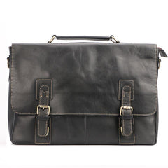 Vintage Black Mens Leather Briefcase Work Handbags Brown 14'' Computer Briefcases For Men - iwalletsmen