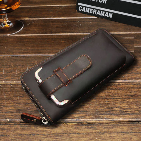 Vintage Cool Mens Leather Long Wallet Clutch Wallet Phone Wallet for Men - iwalletsmen