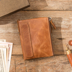 Brown Leather Mens Bifold Wallet Brown Small Wallet Front Pocket Wallet billfold Wallet for Men - iwalletsmen