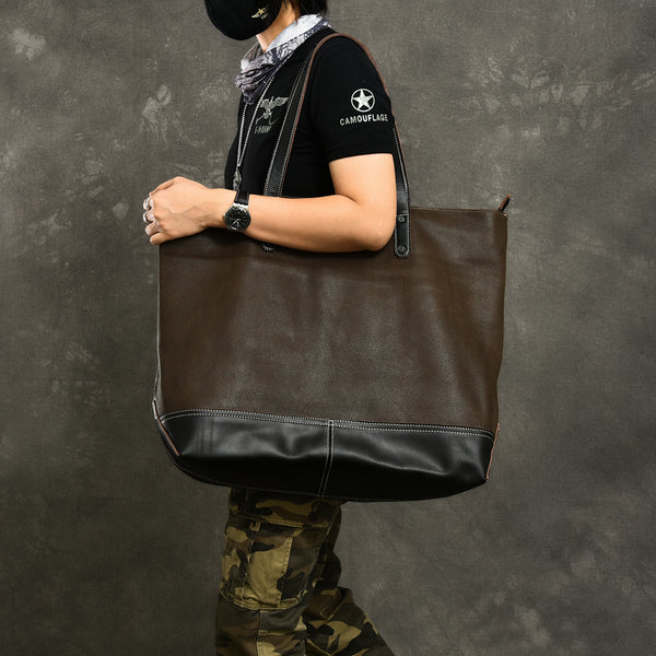 Leather Mens Womens 16" Large Shoulder Bag Black Tote Bag Large Side Bag For Men - iwalletsmen