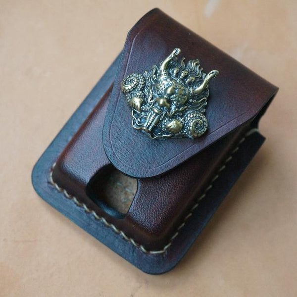 Coffee Handmade Leather Mens Classic Zippo Lighter Case Zippo Lighter Holder with Belt Loop for Men - iwalletsmen