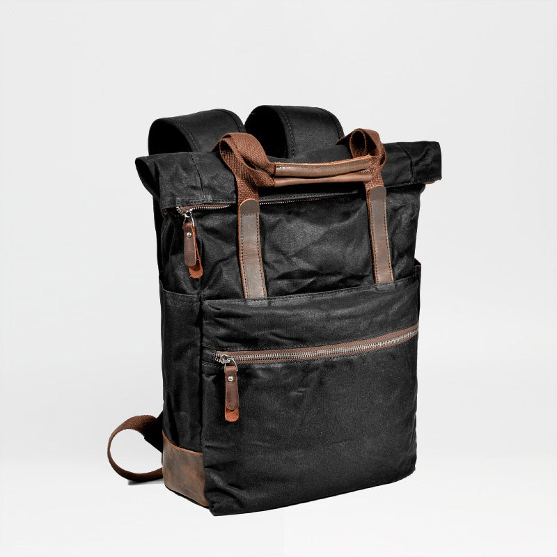 Cool Canvas Leather Mens Black College Backpack 15'' Computer Backpack Travel Backpack Hiking Bag for Men - iwalletsmen