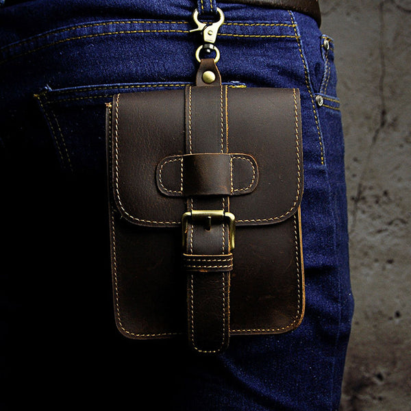 Small Leather Belt Pouch Mens Holsters Belt Cases Cell Phone Waist Pouch for Men - iwalletsmen