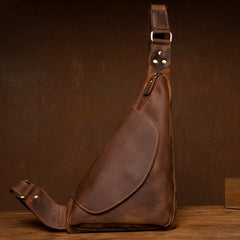 Vintage Brown Leather Mens Sling Bag Coffee Cool Crossbody Pack Chest Bag for men - iwalletsmen