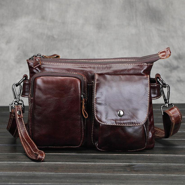 Leather Mens Small Messenger Bag Shoulder Bag Vintage Leather Wristlet Bag Purse for men - iwalletsmen