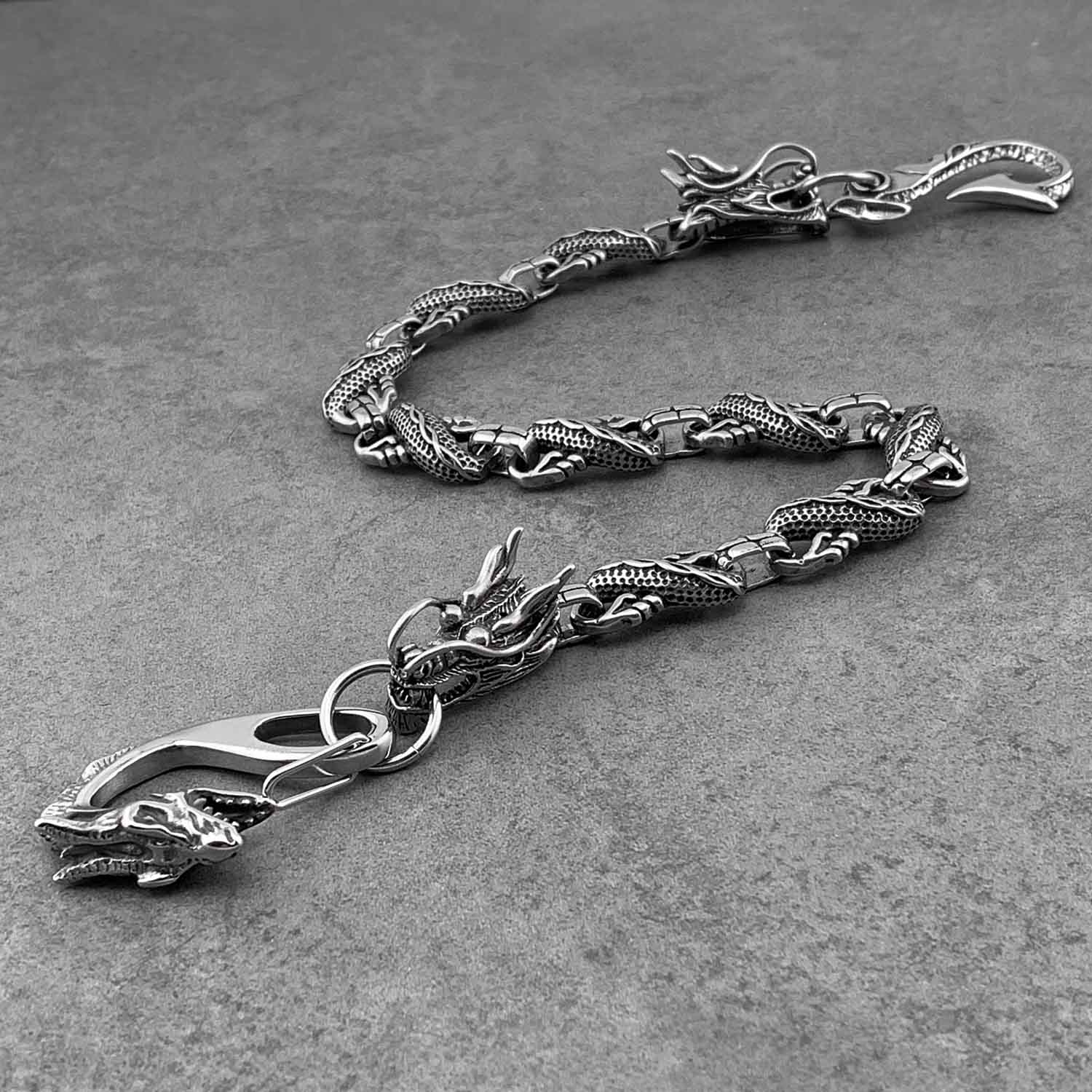 Cool Silver Dragon Mens Biker Wallet Chain STAINLESS STEEL Pants Chain Wallet Chain For Men - iwalletsmen