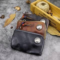 Vintage Brown Leather Men's Car Key Wallet Black Zipper Key Wallet For Men - iwalletsmen