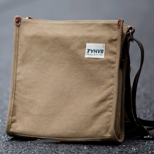 Cool Canvas Leather Mens Side Bag Black Vertical Shoulder Bag College Bag Messenger Bag for Men - iwalletsmen