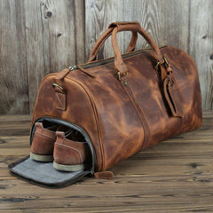 Casual Brown Leather Men's 15 inches Overnight Bag Travel Bag Luggage Weekender Bag For Men - iwalletsmen