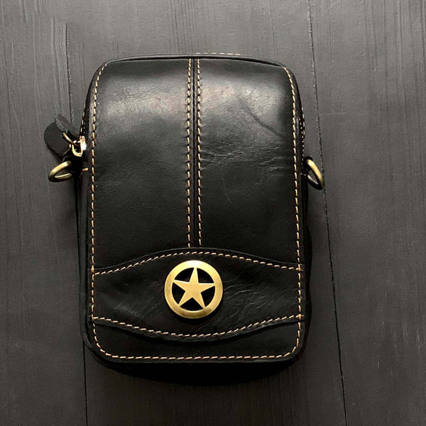 Cool Black Leather Men's Biker Belt Pouch Belt Bag Small Biker Side Bag For Men - iwalletsmen