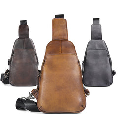 Handmade Brown Leather Mens Sling Bag One Shoulder Backpack Chest Bag for men - iwalletsmen