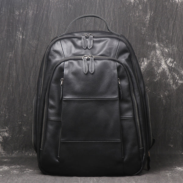 Black Leather Men's 14inch Computer Backpack Travel Backpack College Backpack For Men - iwalletsmen