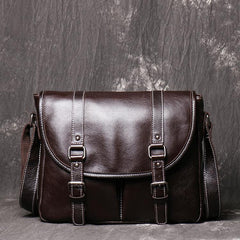 Dark Coffee Cool Leather 12 inches Small Satchel Messenger Bag Side Bag Brown Courier Bag For Men - iwalletsmen