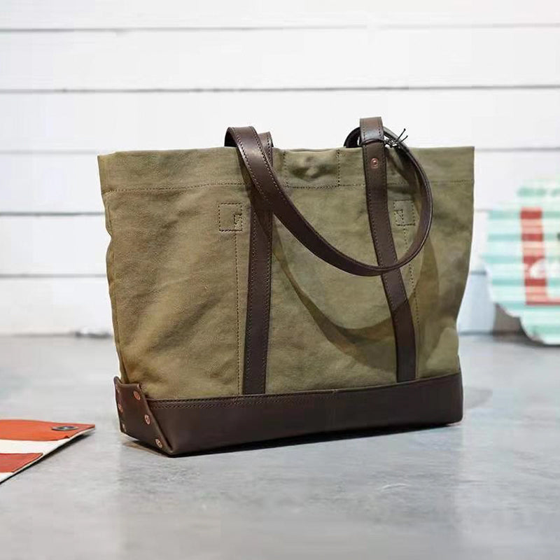 Handmade Canvas Leather Cool Mens Tote Bag Canvas Handbag Canvas Tote Canvas Messenger Bag for Men Women - iwalletsmen