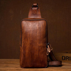 Brown Leather Mens 10 inches Sling Bag Sling Pack Casual Chest Bags One Shoulder Backpack for Men - iwalletsmen