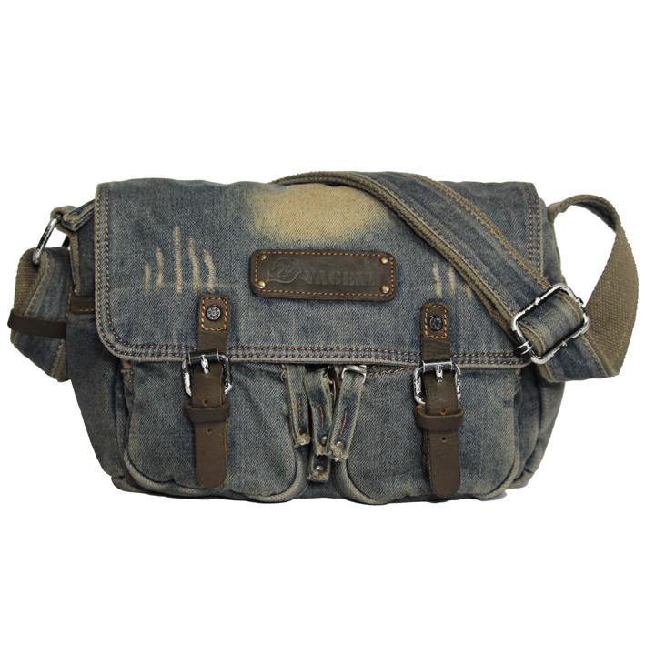 Blue Denim Mens Casual 10 inches Messenger Bag Jean Small Postman Bag Courier Bag For Men - iwalletsmen
