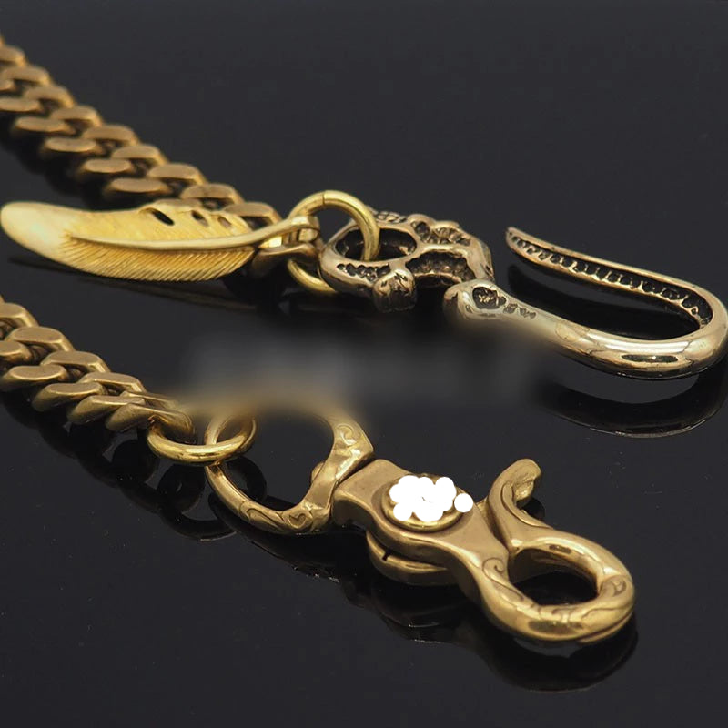 Cool Skull Mens Brass Wallet Chain Key Chain Wallet Gold Chain Pants Chain For Men - iwalletsmen