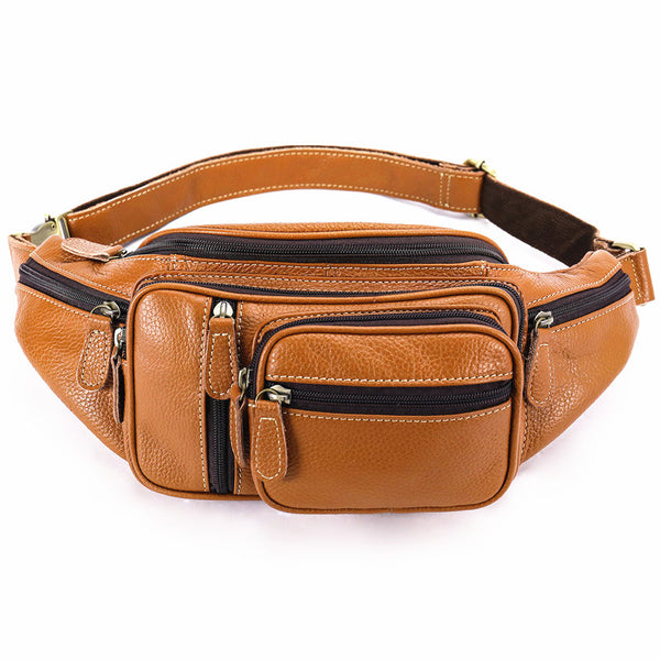 Cool Leather Brown Men's Fanny Pack Black Waist Bag Hip Pack For Men - iwalletsmen