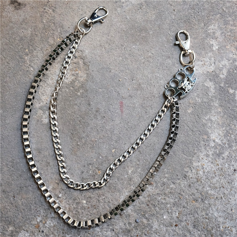 Badass Men's Silver Finger Rings Skull Double Pants Chain Punk Biker Wallet Chain For Men - iwalletsmen