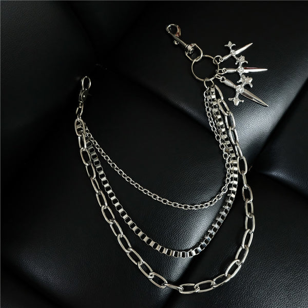 Badass Silver Punk Sword Triple Biker Pants Chain Wallet Chain For Men - iwalletsmen
