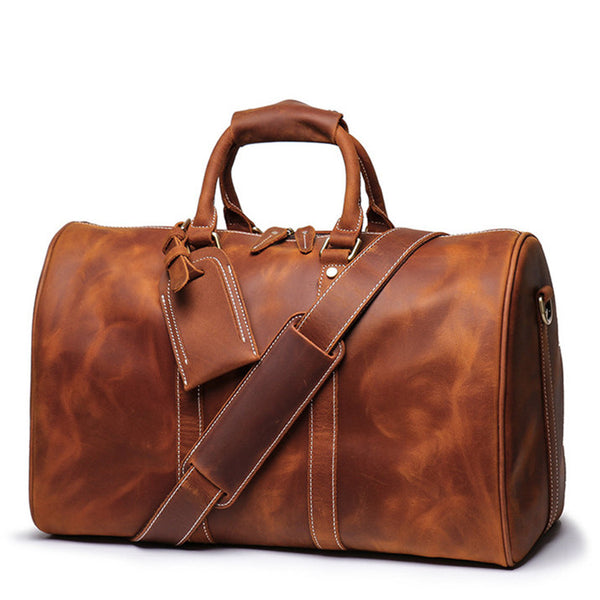 Cool Leather Mens 15-inch Brown Large Weekender Bag Black Vintage Travel Bag Duffle Bag for Men - iwalletsmen