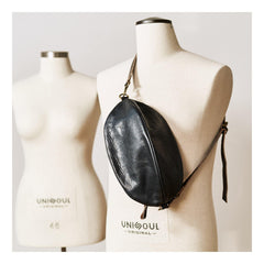 Fashionable Black Leather Mens Chest Bag Sling Bag Sling Pack One Shoulder Backpack For Men and Women - iwalletsmen
