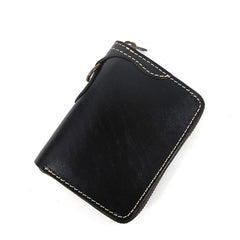 [On Sale] Handmade Mens Leather Biker Chain Wallets Cool Small Biker Wallet with Zipper - iwalletsmen