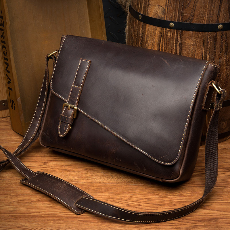 Cool Coffee Leather 13 inches Mens Small Postman Bag Messenger Bag Courier Bag for Men - iwalletsmen