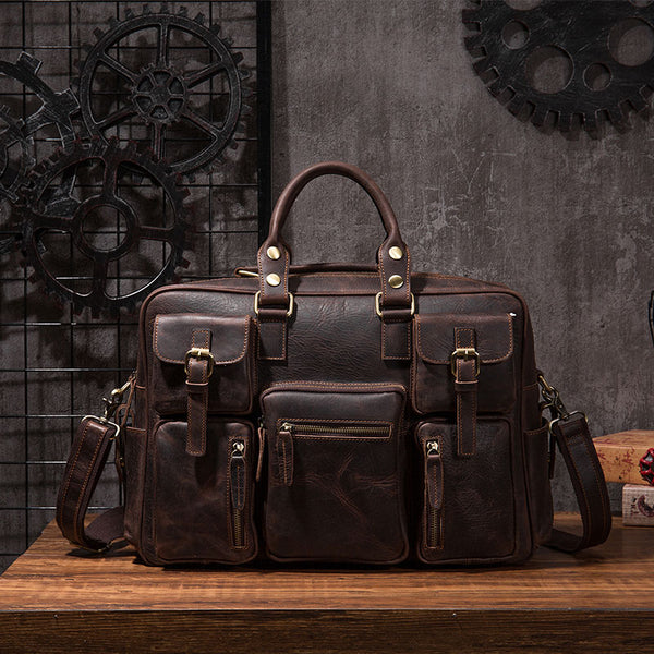 Vintage Leather Mens Travel Bag Cool Overnight Bag Work Handbag Business Bag for Men - iwalletsmen