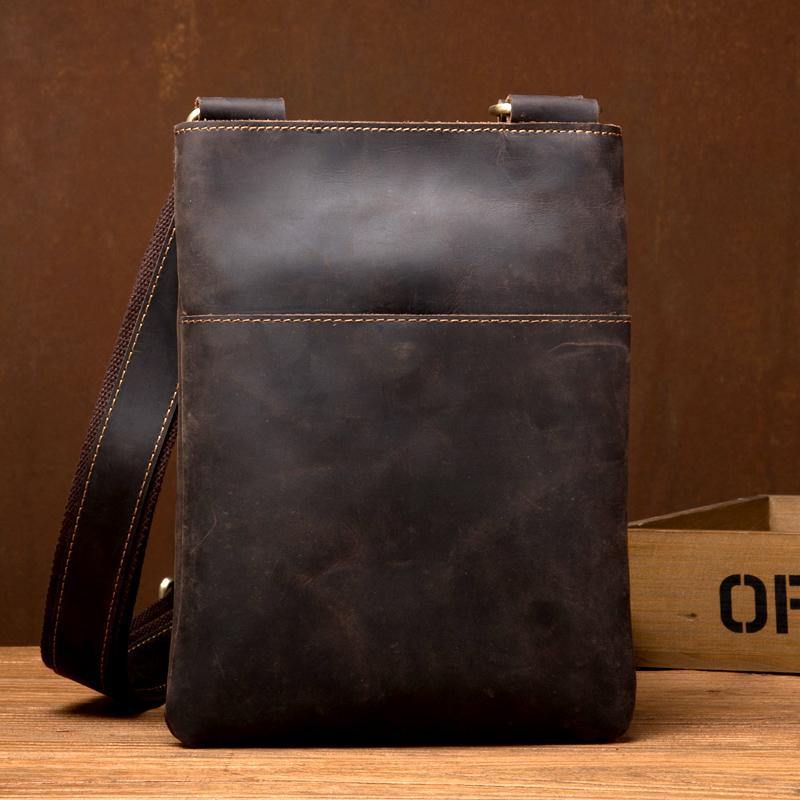 Cool Brown Leather 8 inches Mens Small Vertical Messenger Bags Brown Courier Bag for Men - iwalletsmen