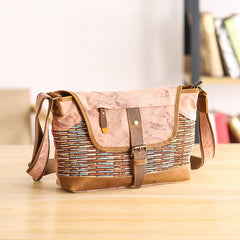 Country Style Canvas Leather Mens 14'' Womens Small Side Bag Courier Bag Messenger Bag for Men - iwalletsmen